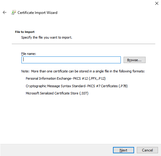 Browsing Certificate via MS Edge Certificate Import Wizard
