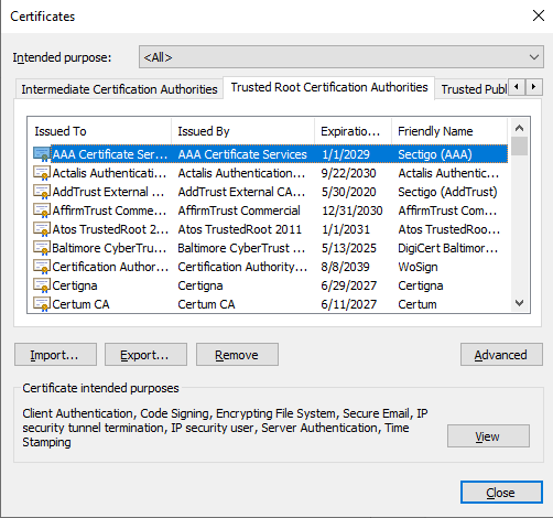 Accessing MS Edge Trusted Root Certification Authorities Settings
