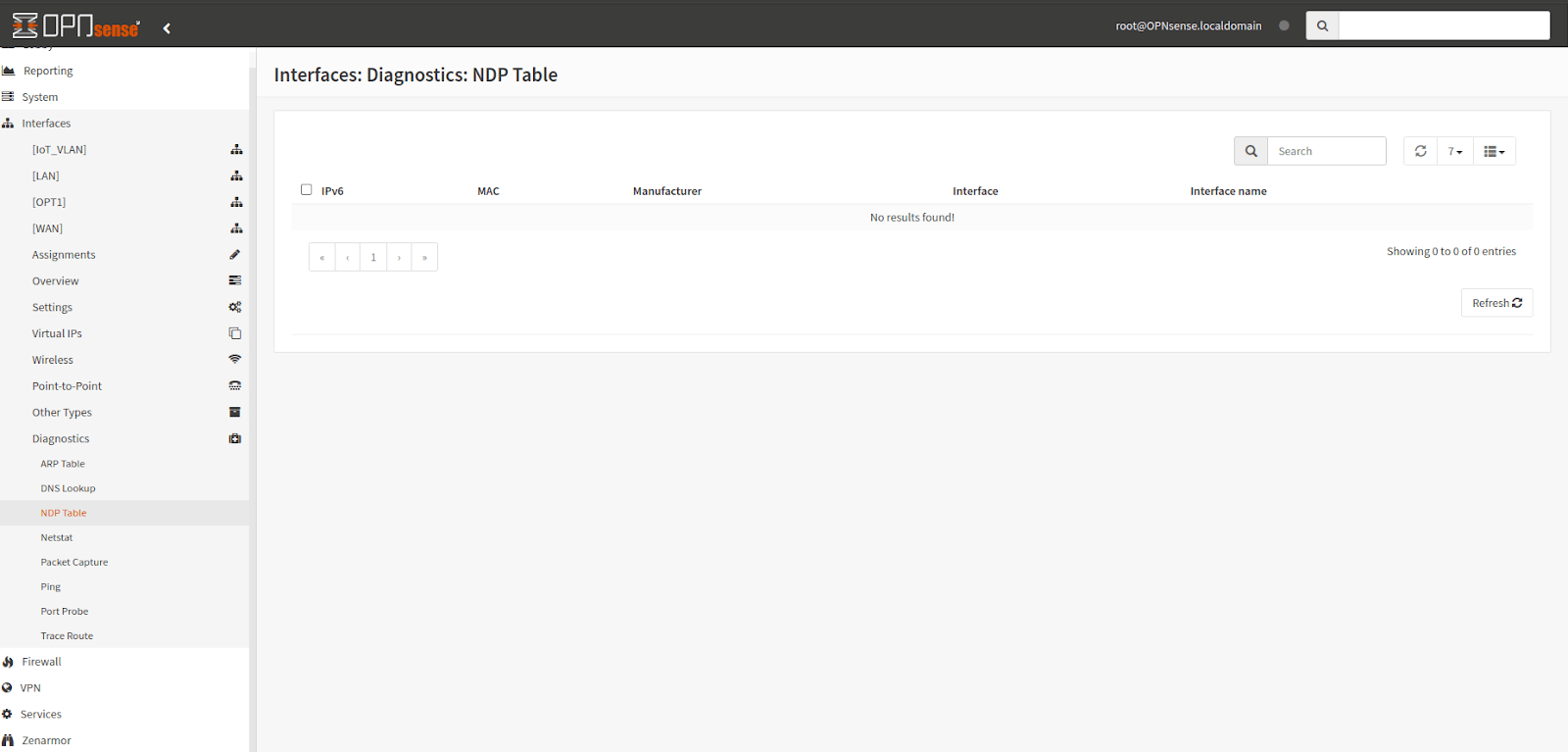OPNsense Interface Diagnostics via NDP Table