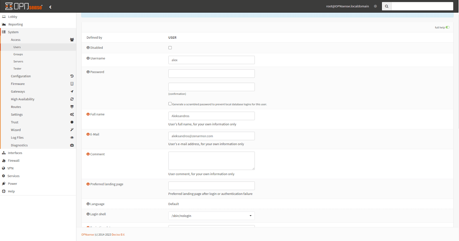Adding users to OPNsense