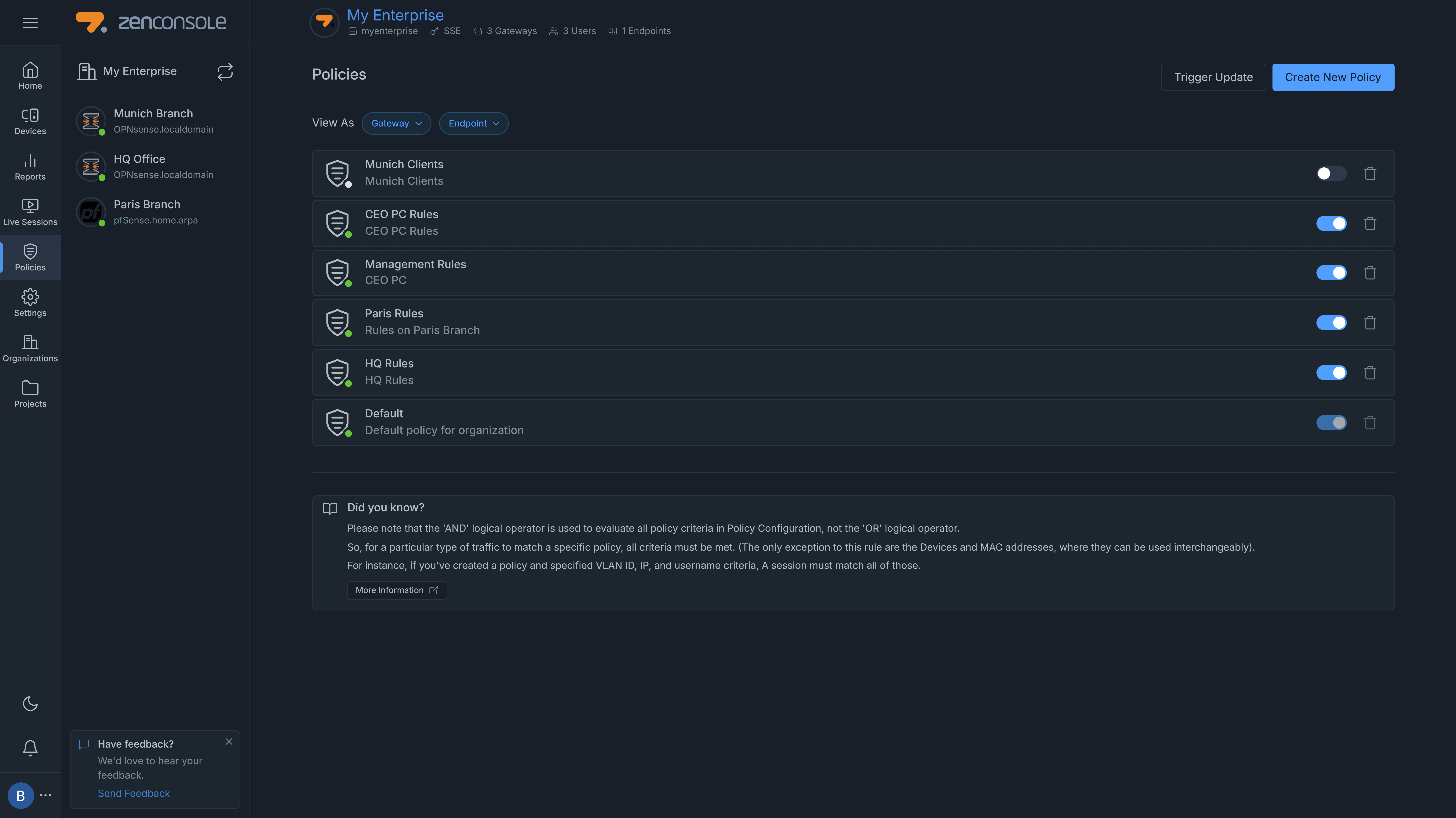 Organization Policy List View