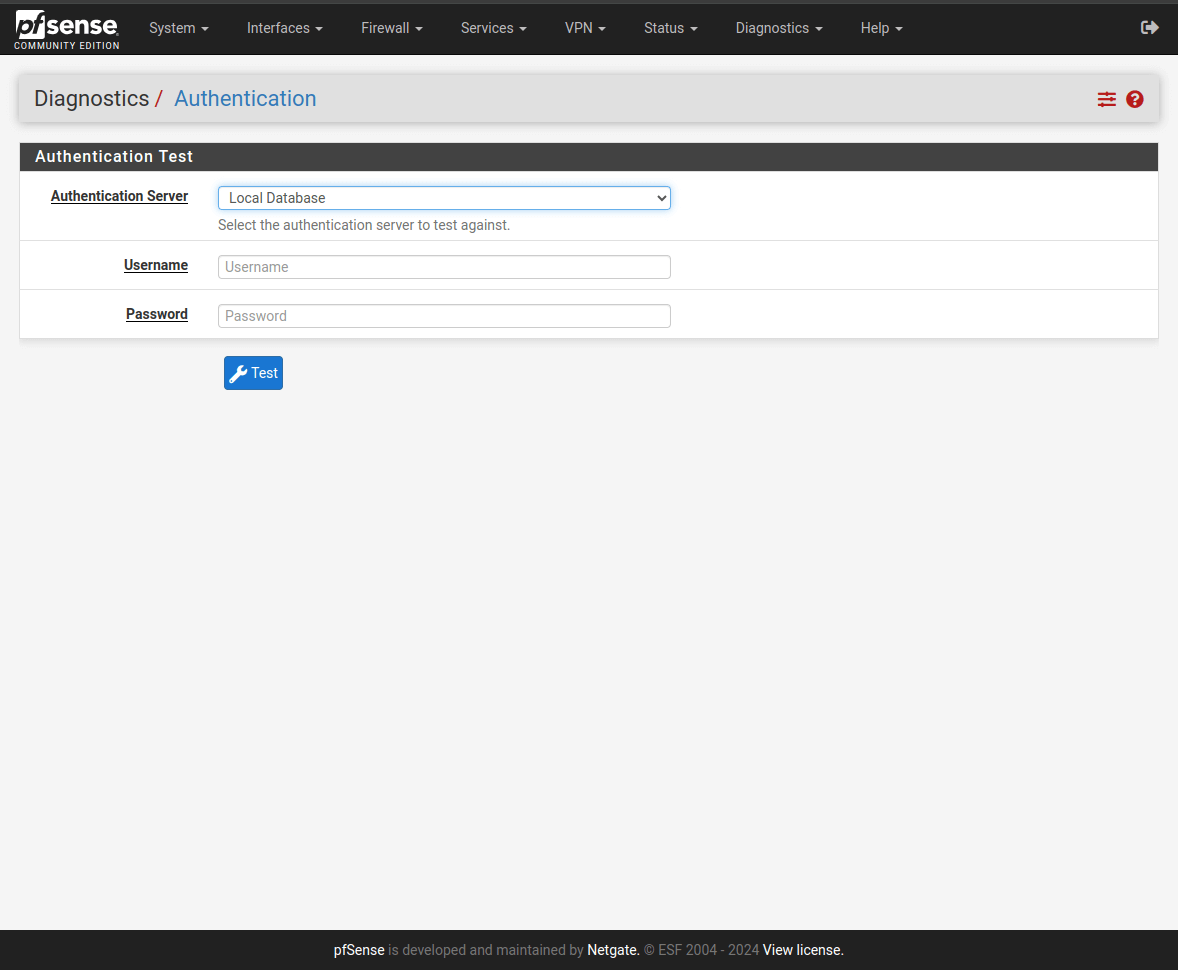pfSense Diagnostics Authentication