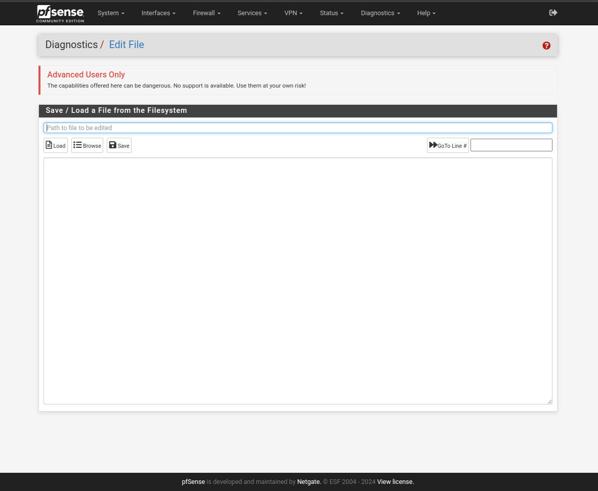 pfSense Diagnostics Command Prompt