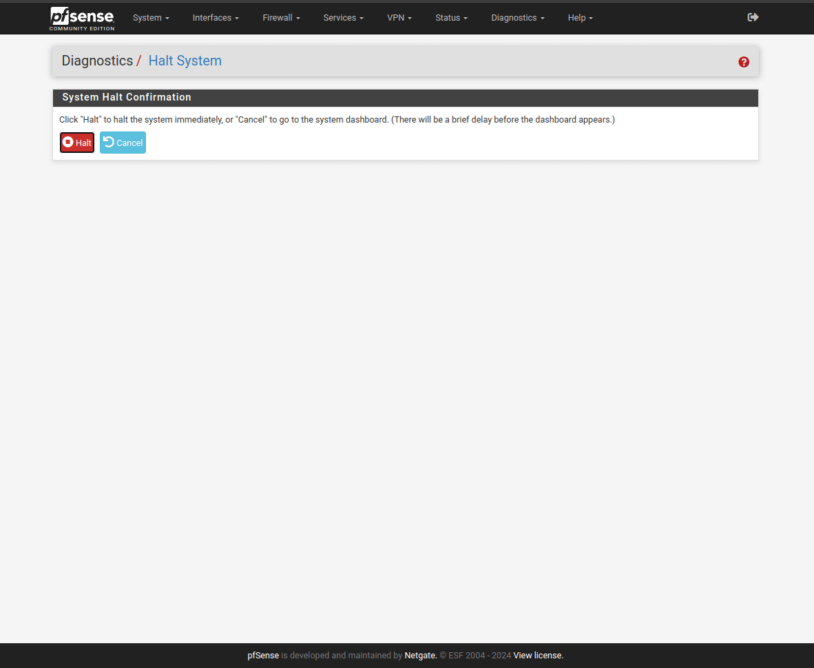 pfSense Diagnostics Halt System
