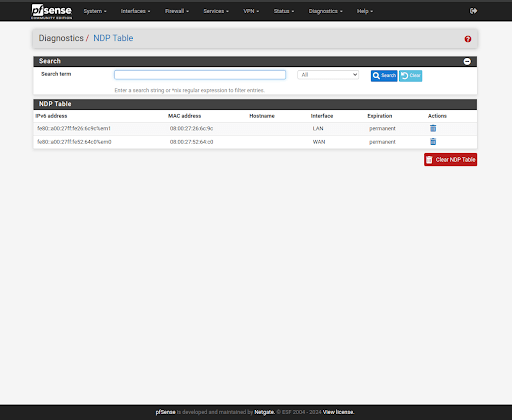 pfSense Diagnostics NDPTable