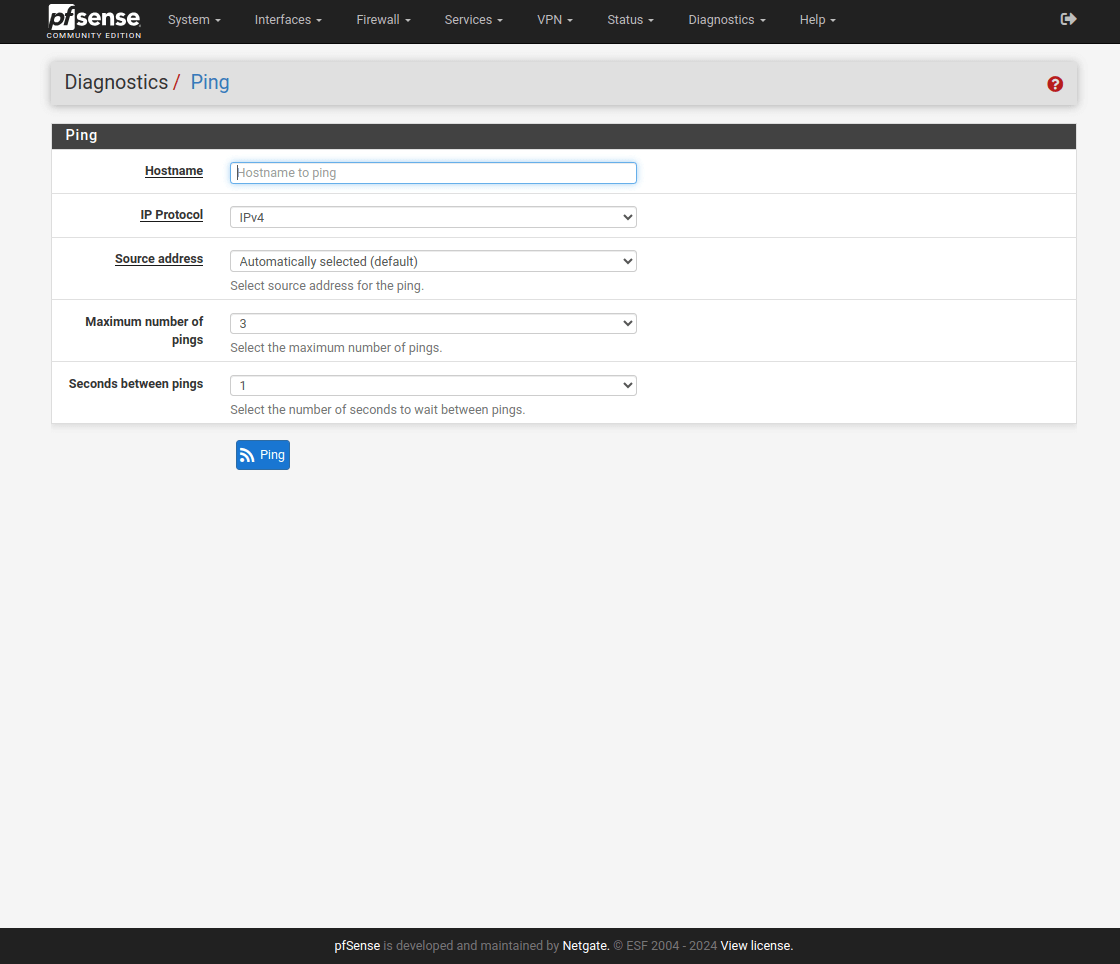 pfSense Diagnostics Ping