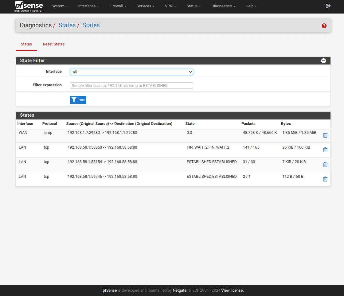pfSense Diagnostics pfTop