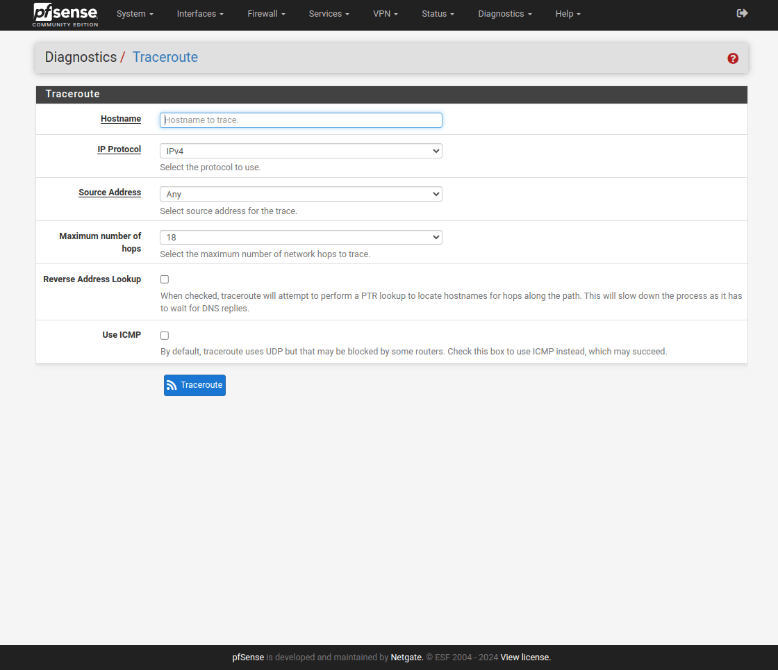 pfSense Diagnostics Traceroute
