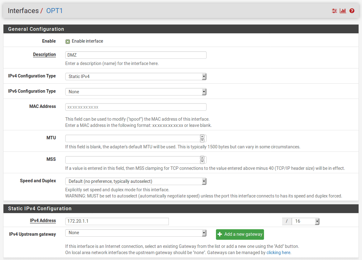pfSense WAN Interface Configuration