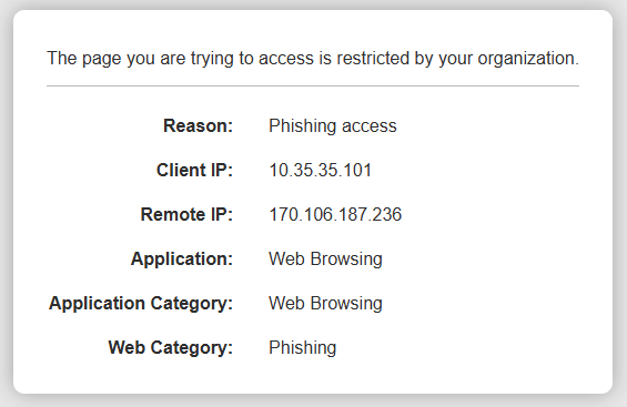 Block Notification Page for Phishing Sites