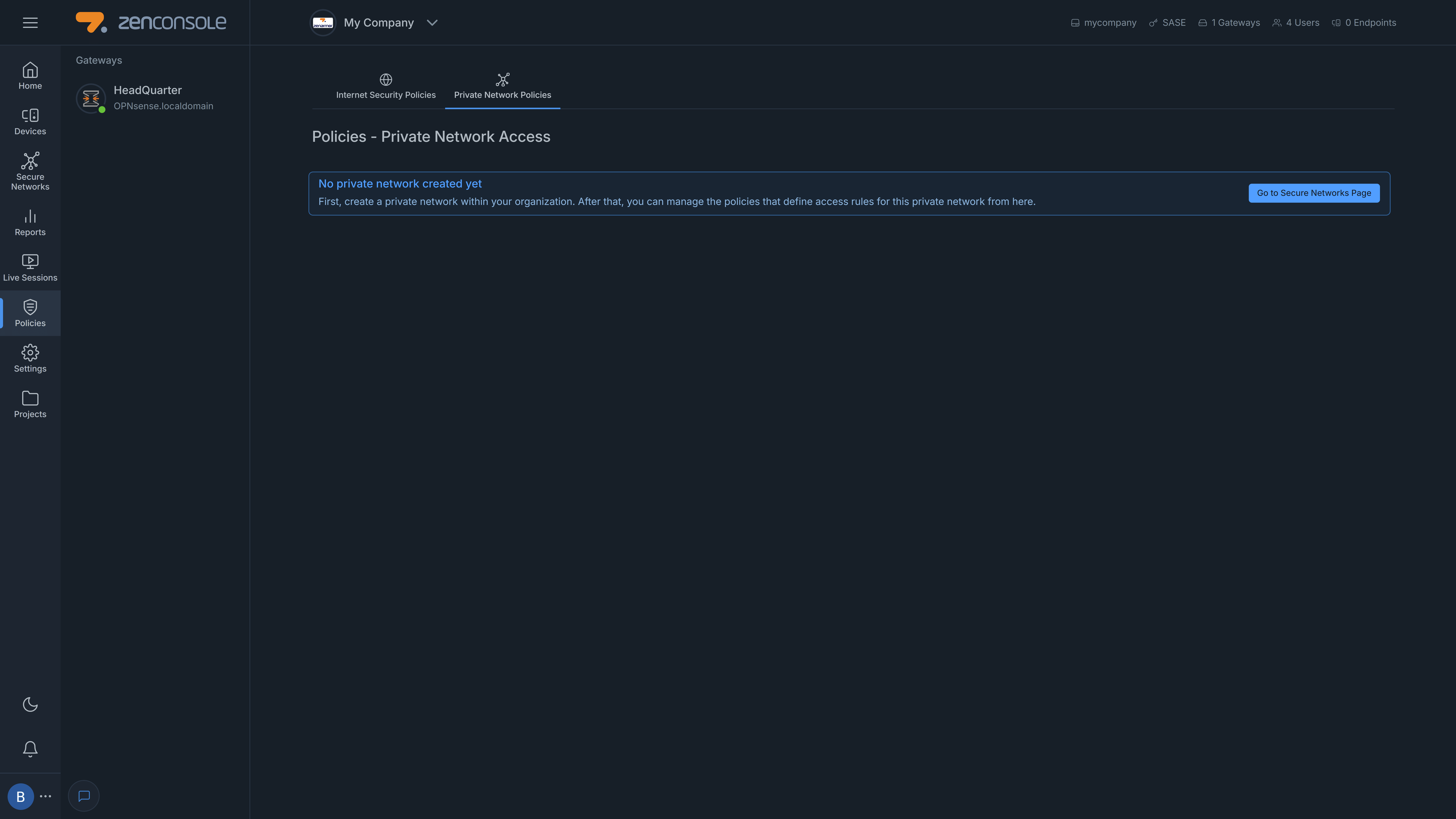 Private Network Policies Page