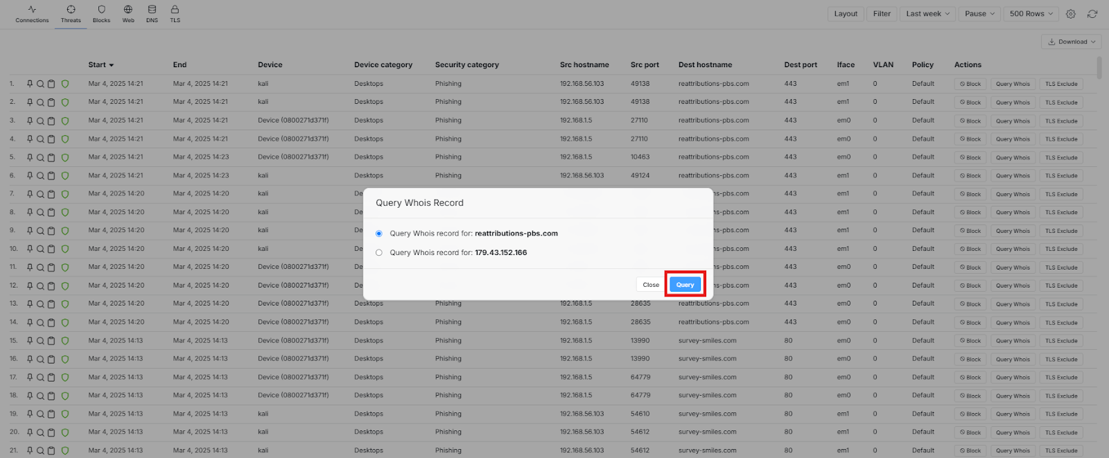 Query Whois Record Pop-up
