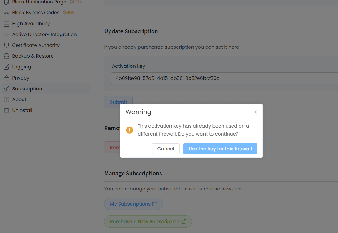 Reactivating Zenarmor license key/subscription on another device