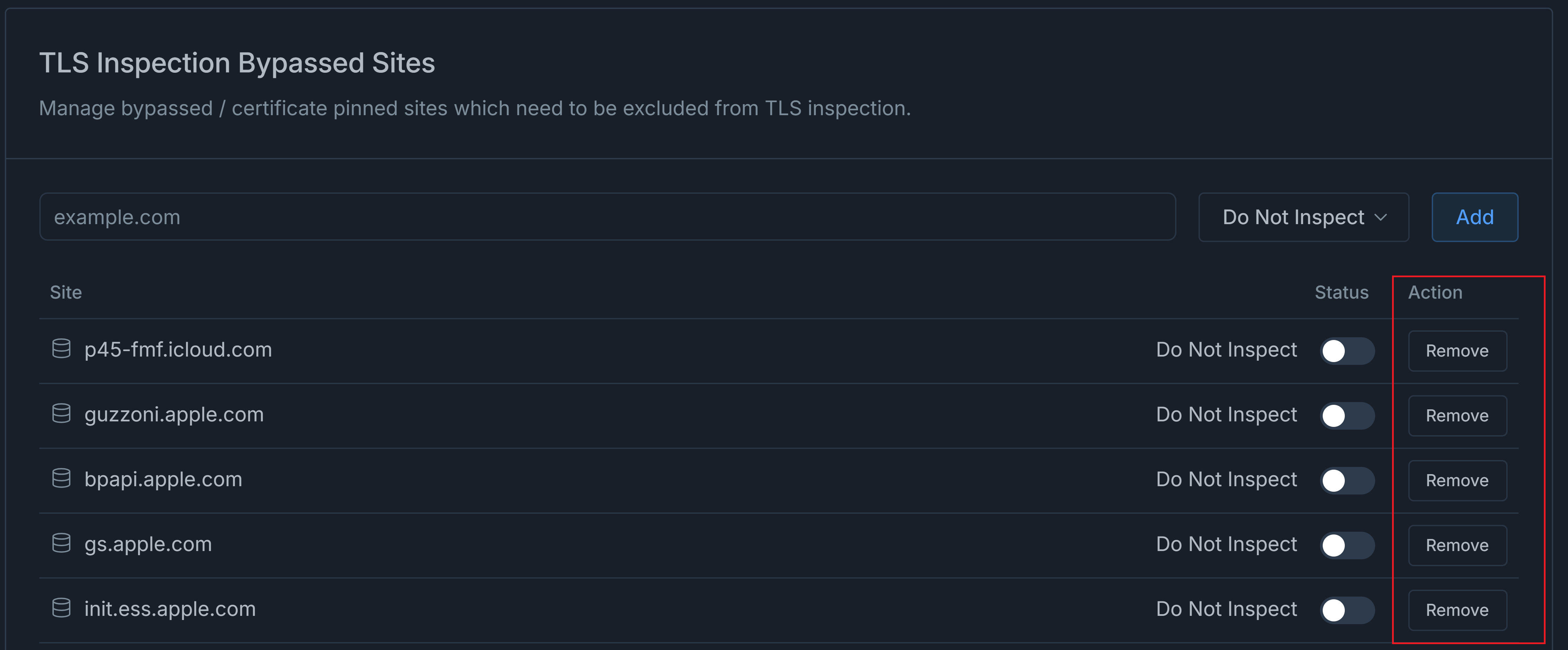 Removing a Website from TLS Inspection Bypassed Sites
