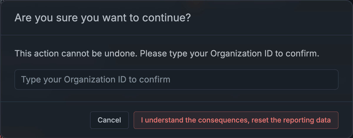 Reset Reporting Database Confirmation Popup
