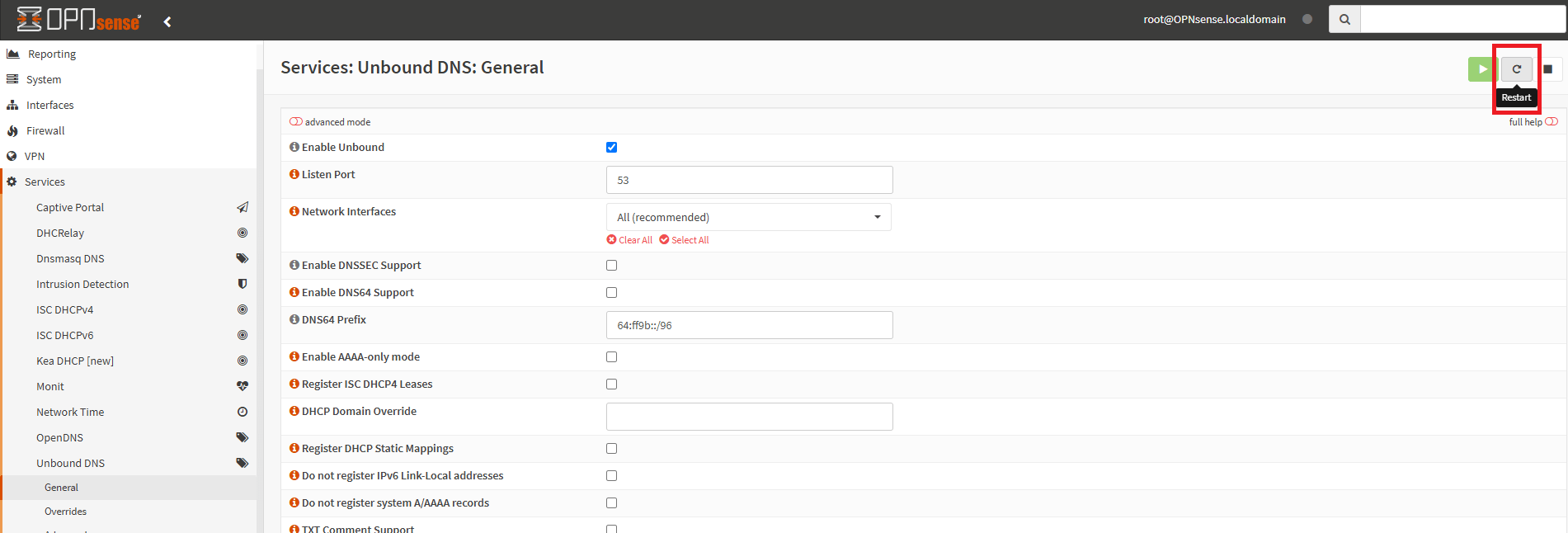 Restart Unbound DNS