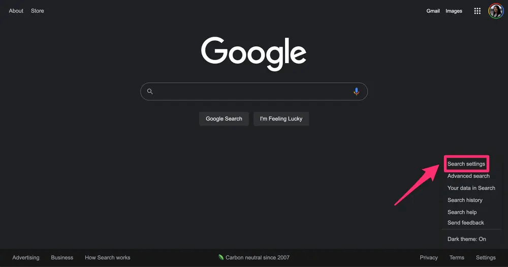 Search settings on Chrome