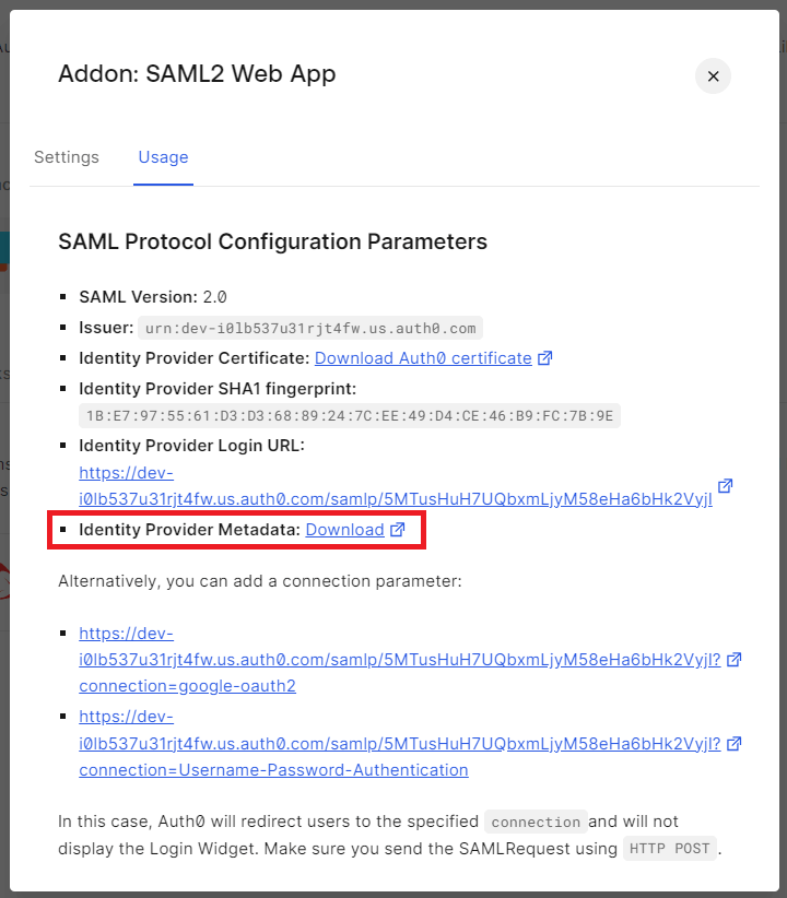 SAML2 Web App Addon Usage