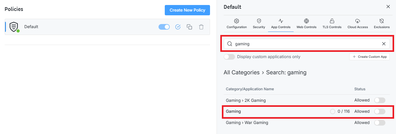 Seaching Gaming App Category