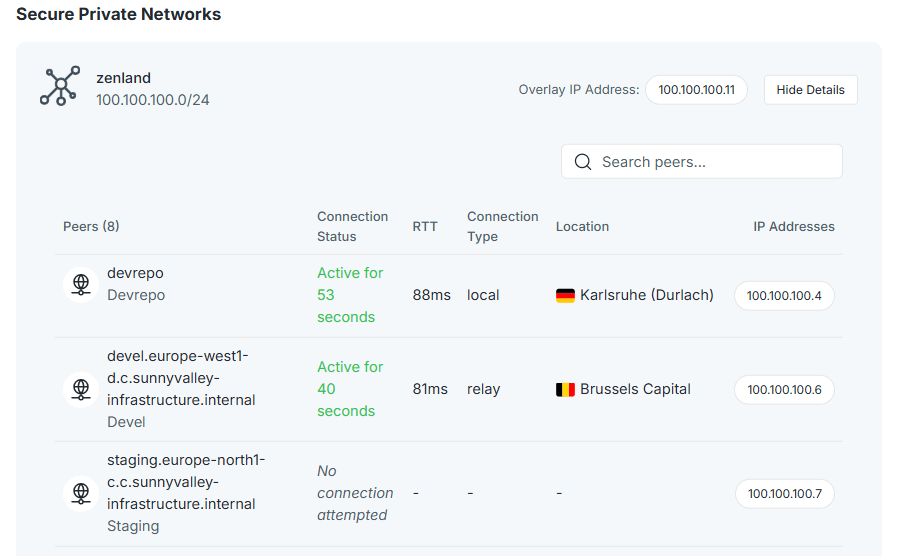 Viewing Secure Private Networks Details