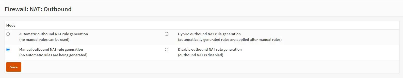 Selecting Outbound NAT Mode on master node