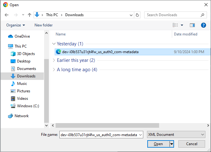Selecting Metadata File