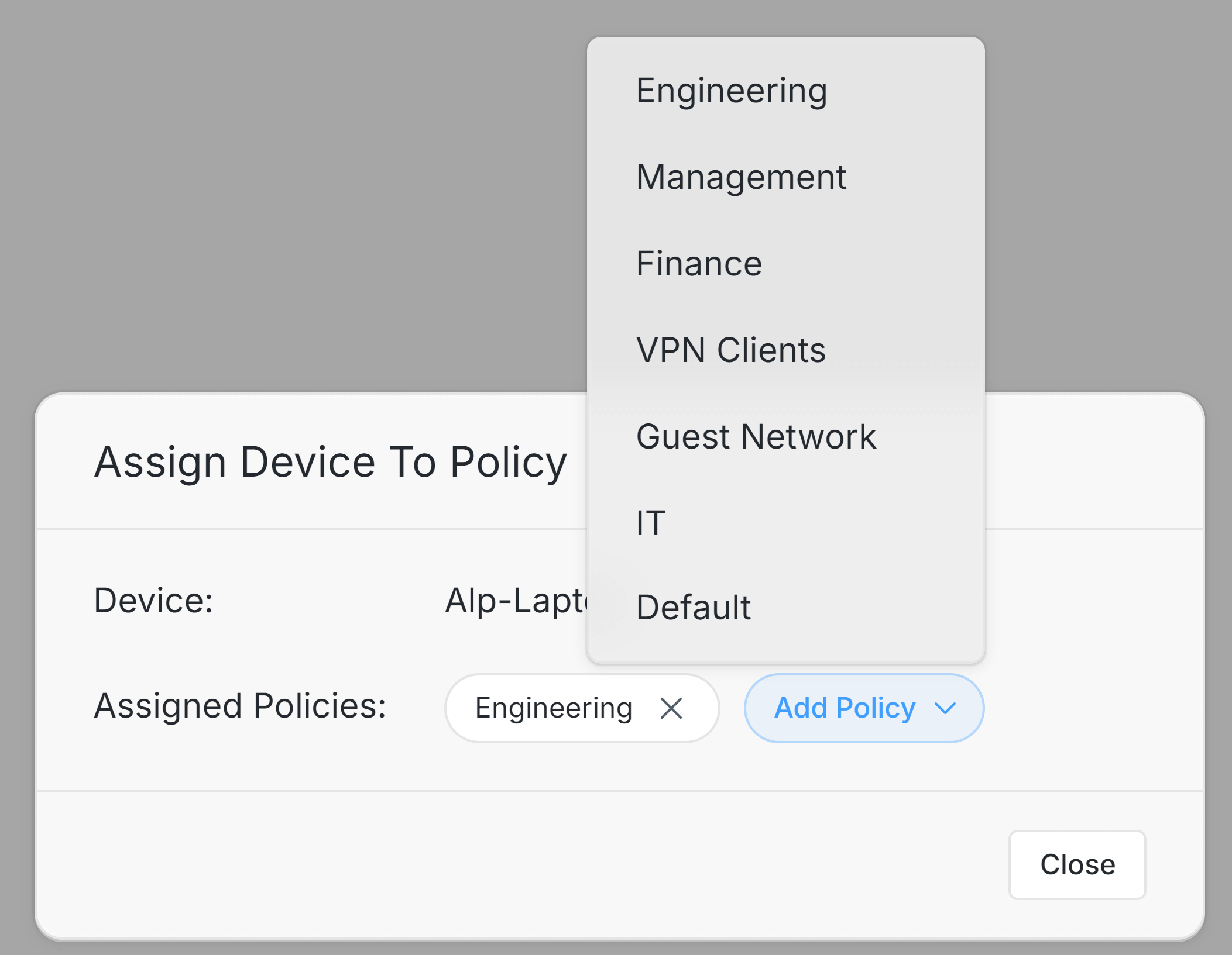 Selecting Policy via Devices Page