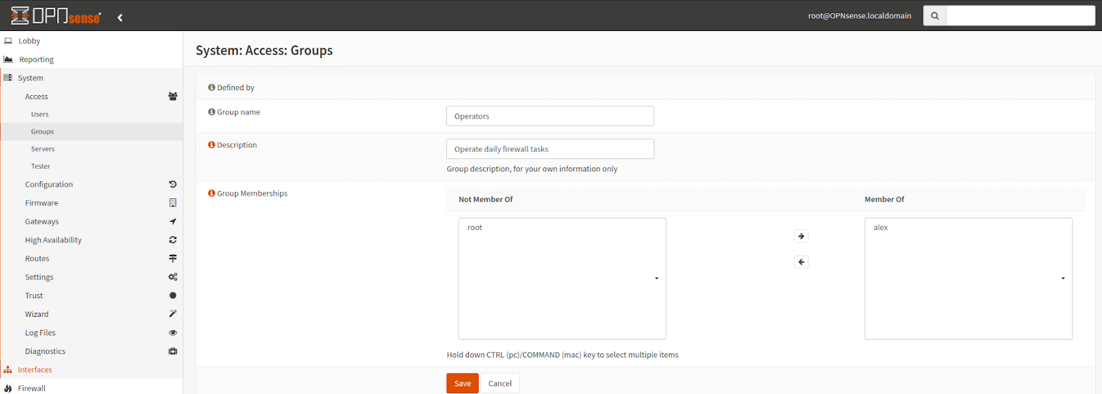 Select User for Group on OPNsense