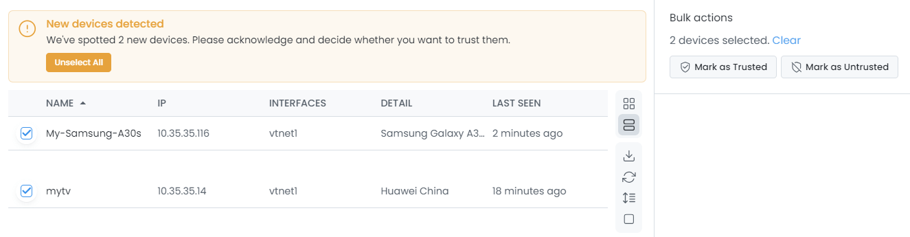 Selecting all devices for bulk action
