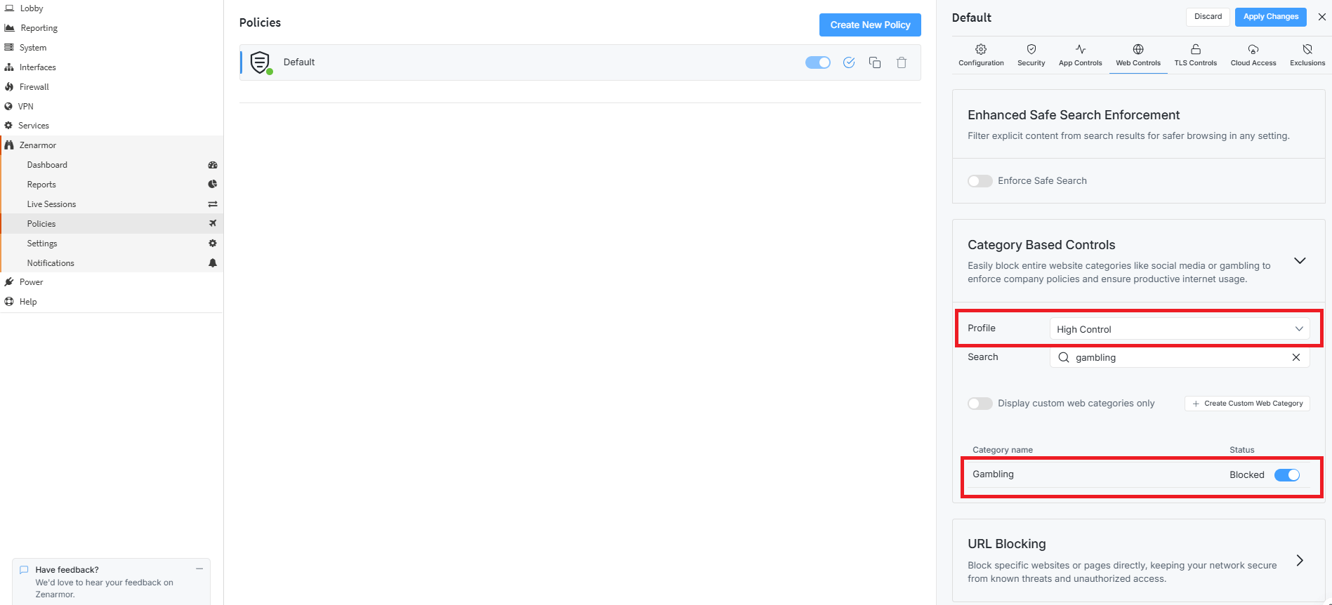Selecting High Control Web Profile