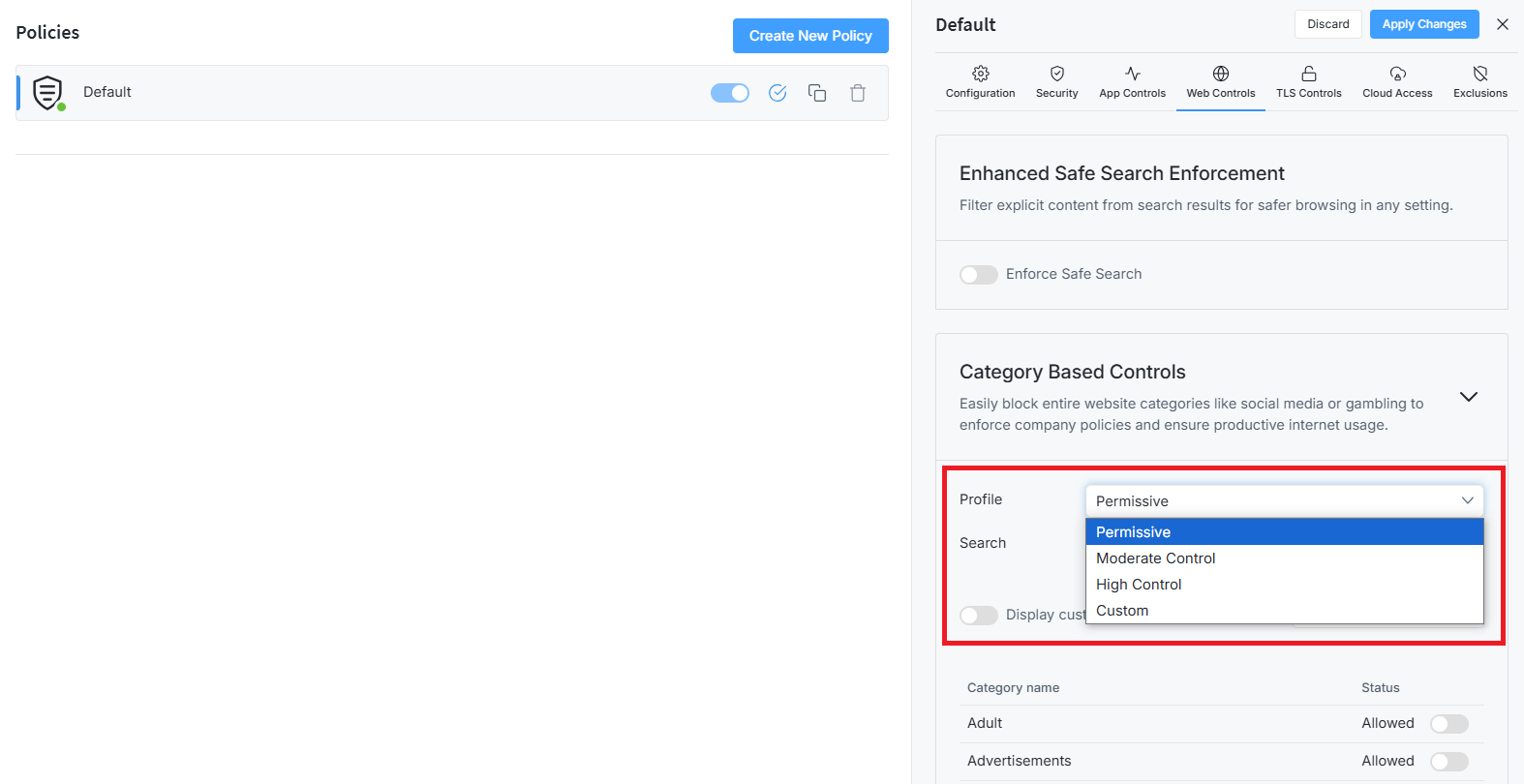 Selecting Web Profile