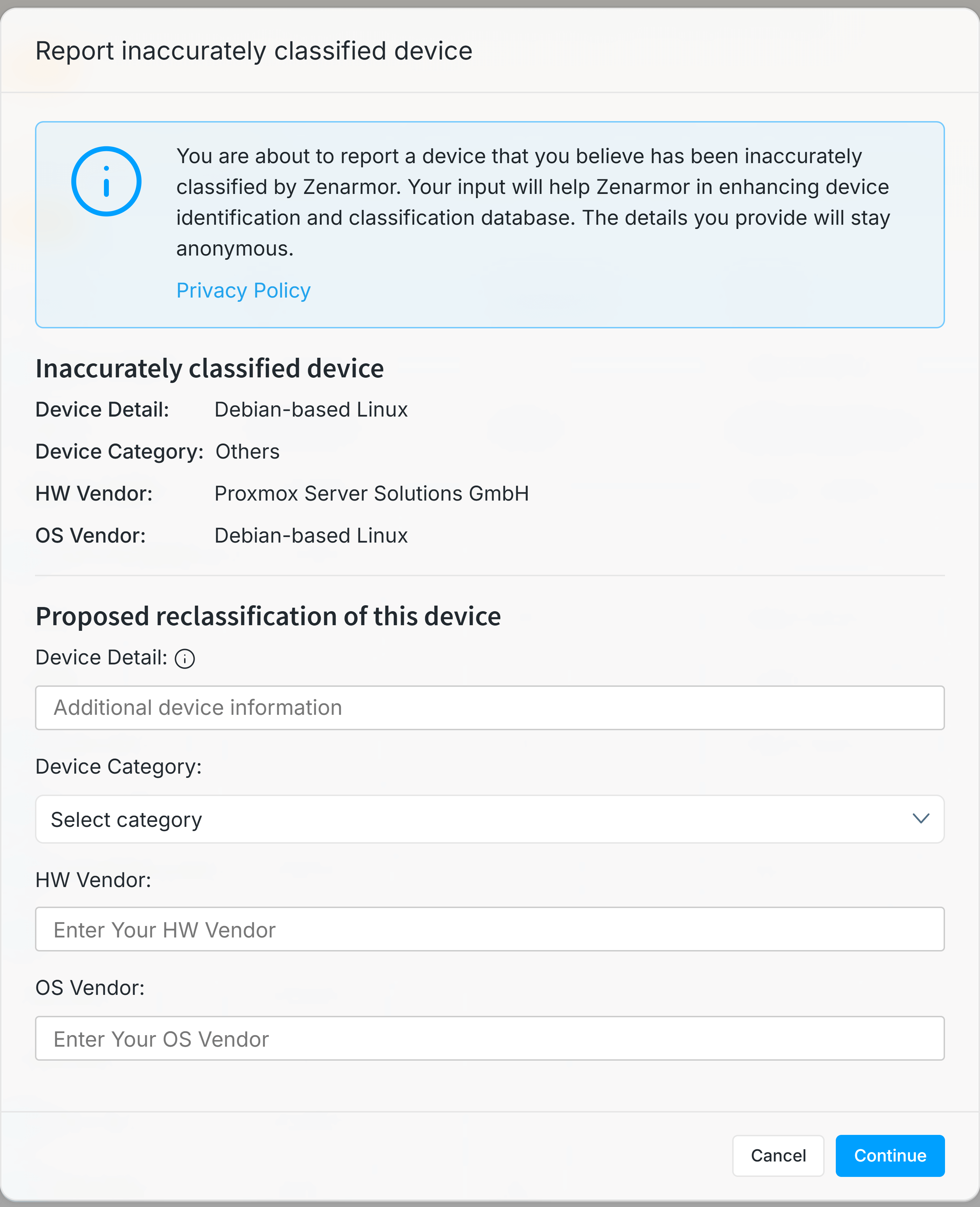 Sending Device Miscategorization Feedback