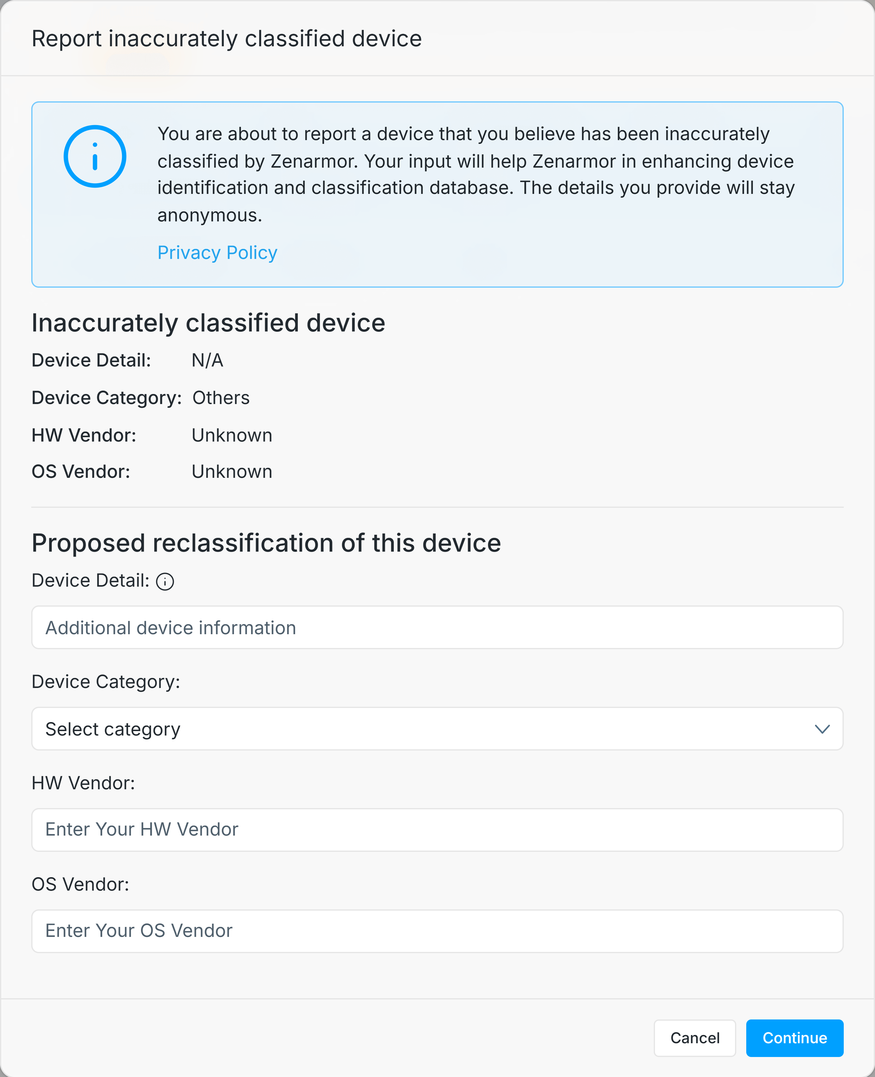Sending Device Miscategorization Feedback