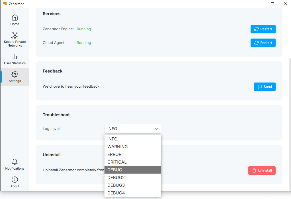 Setting log level on Endpoint