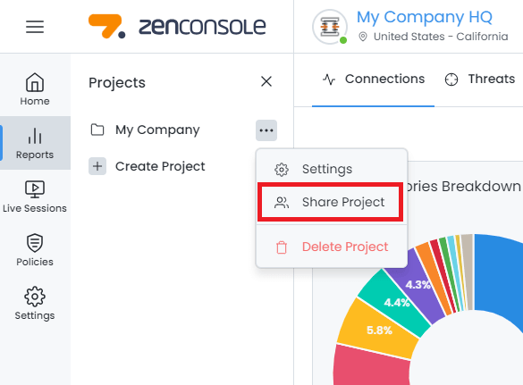 Zenconsole -Sharing Zenarmor Project