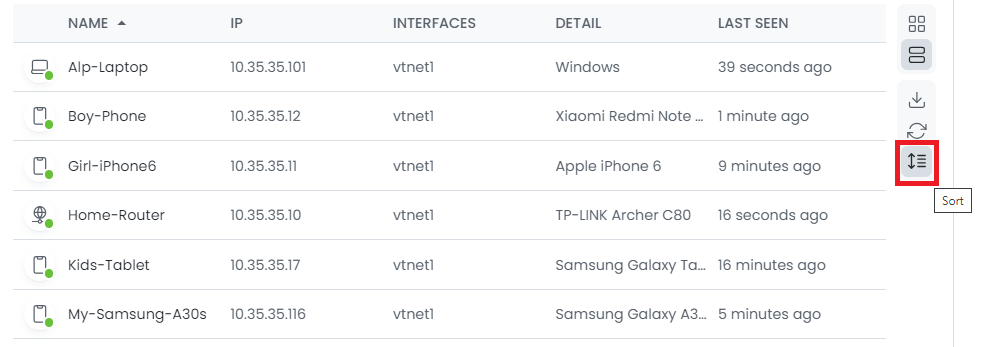 Sorting Device List on Zenarmor