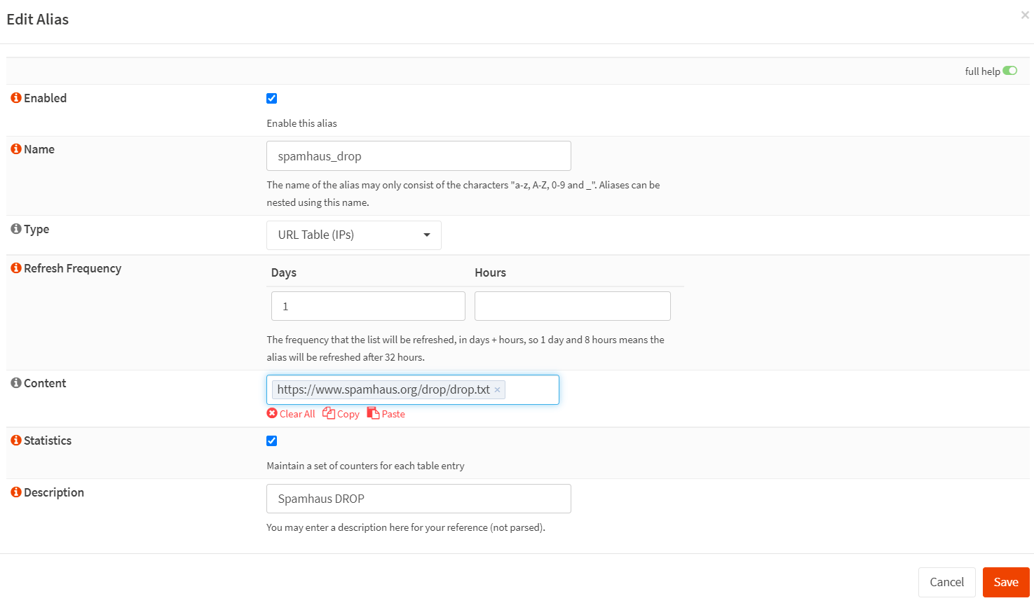 Creating alias for Spamhaus Drop on OPNsense