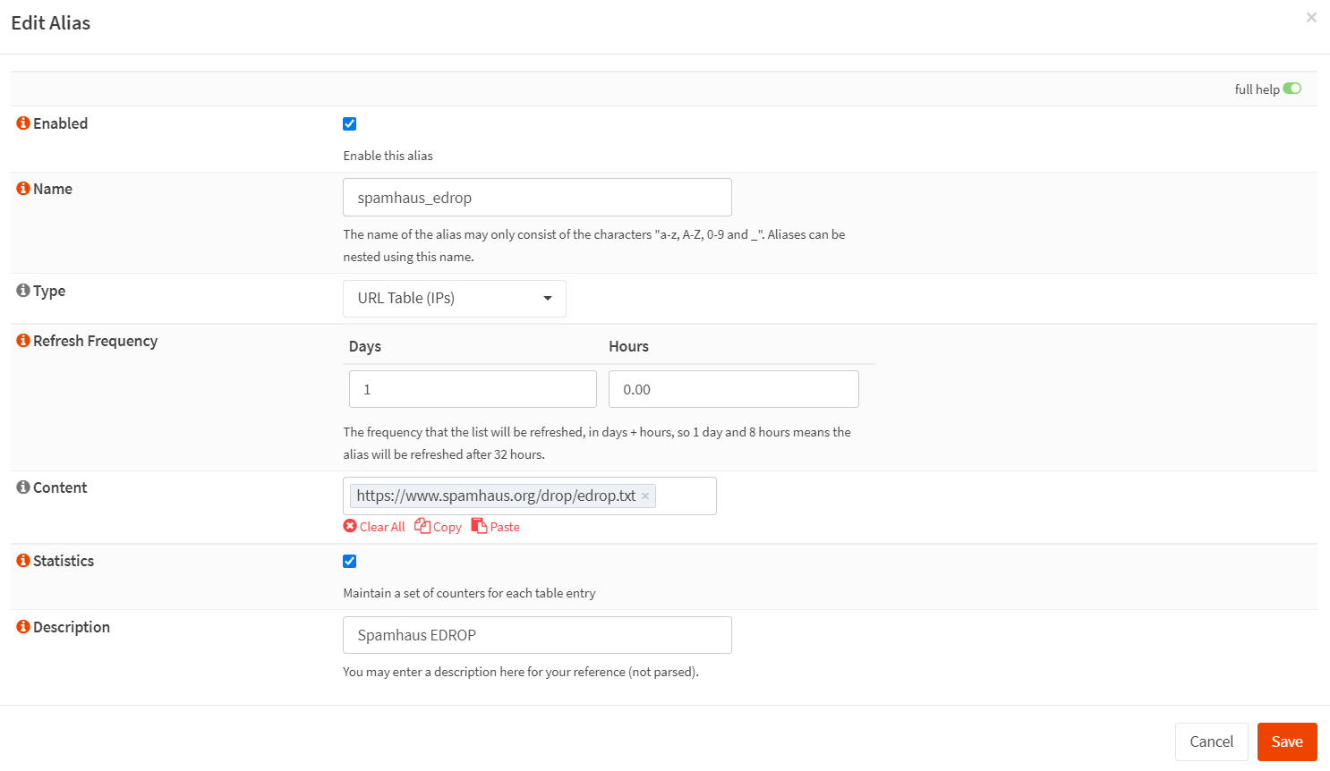 Creating alias for Spamhaus EDrop on OPNsense