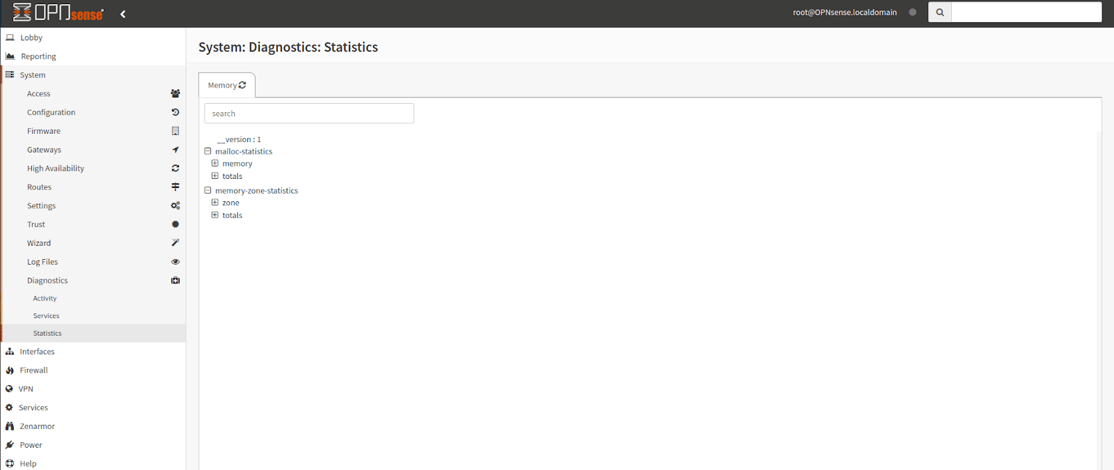 OPNsense System Diagnostics by Statistics