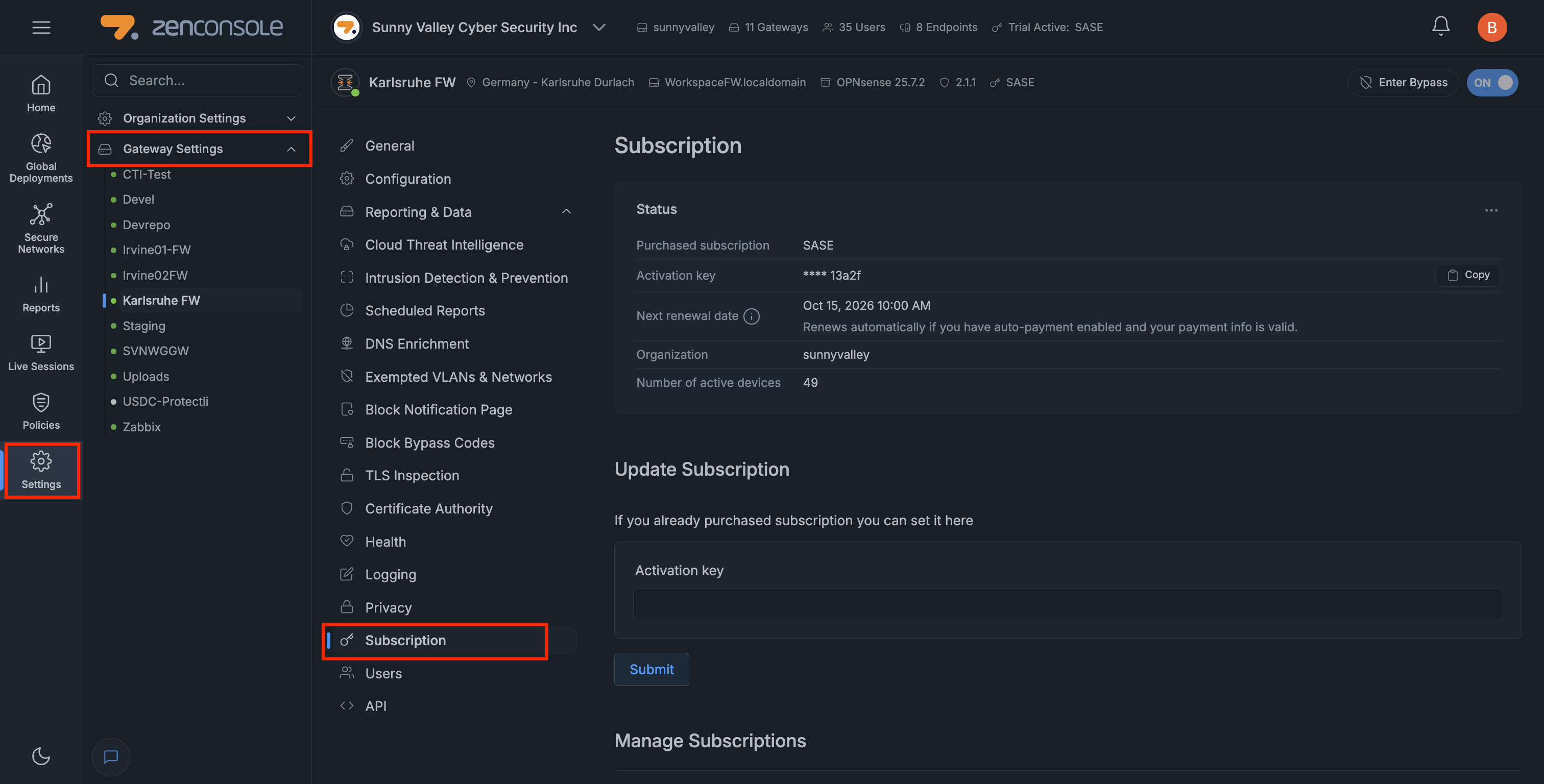 Zenconsole - Subscription Page