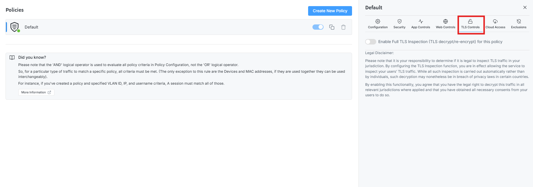 TLS Controls Page