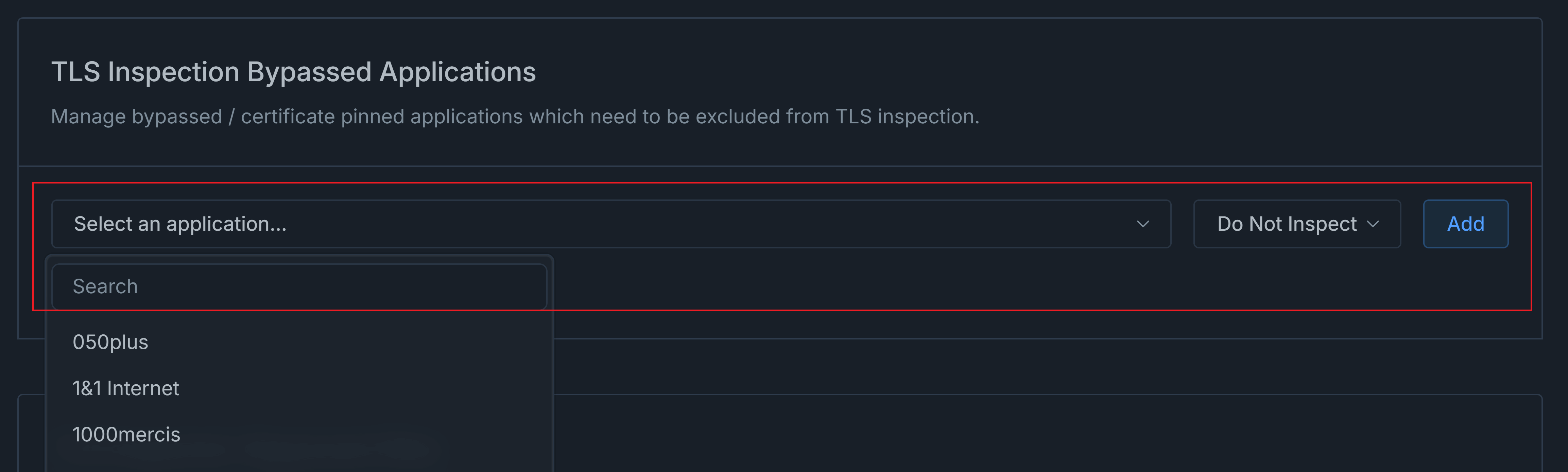 TLS Inspection Bypassed Applications