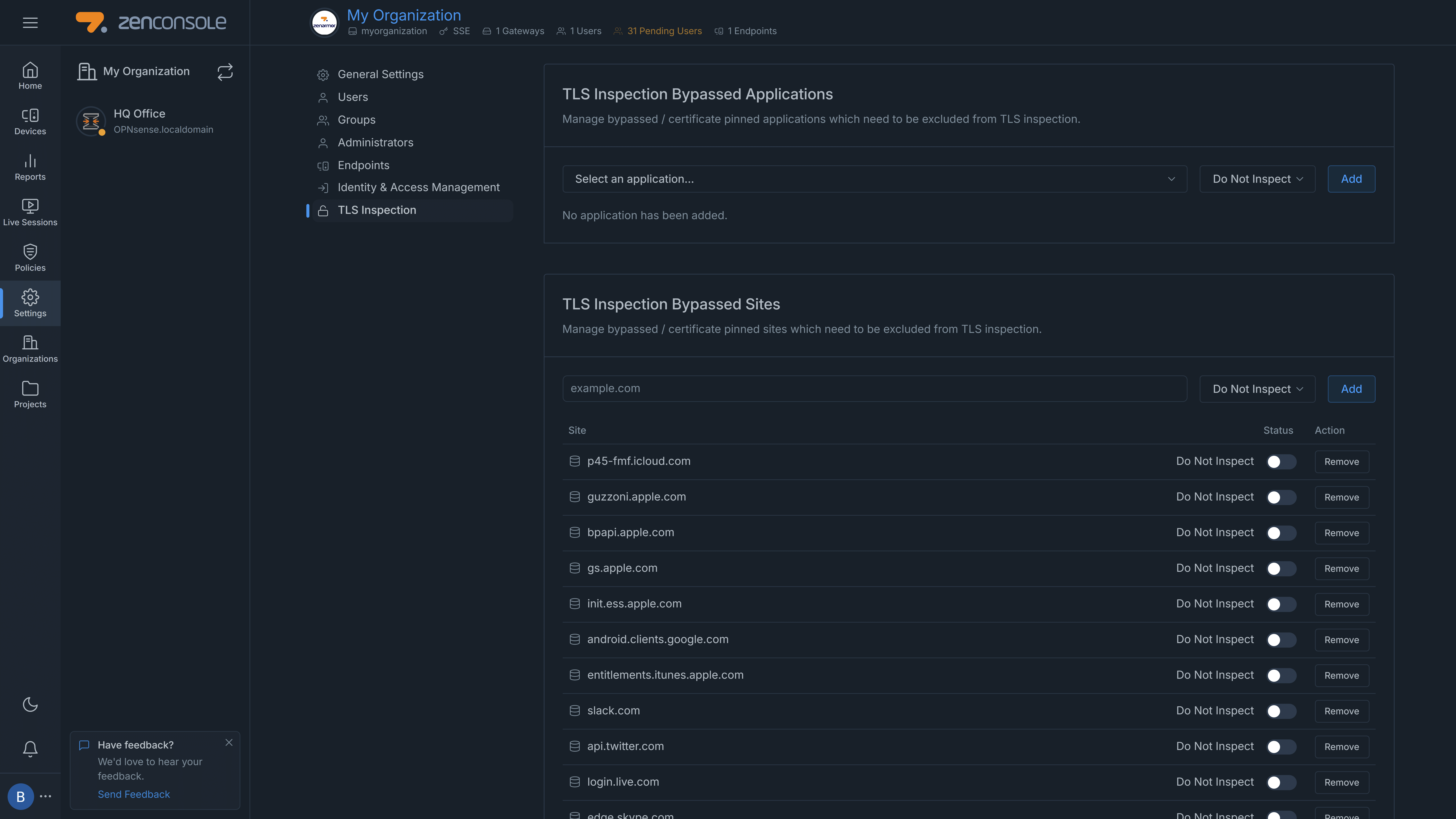 Organization-wide TLS Inspection