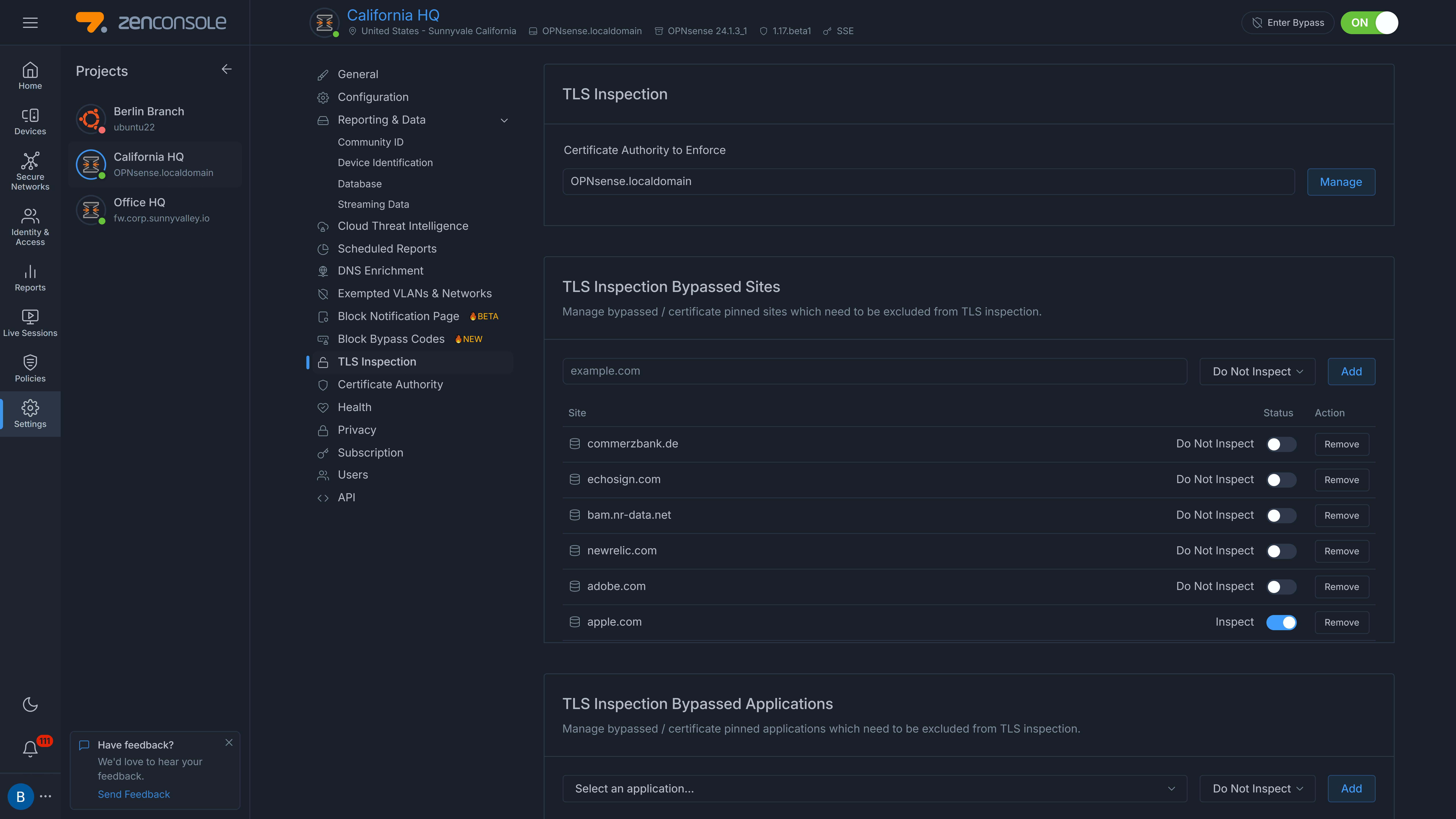 TLS Inspection Settings