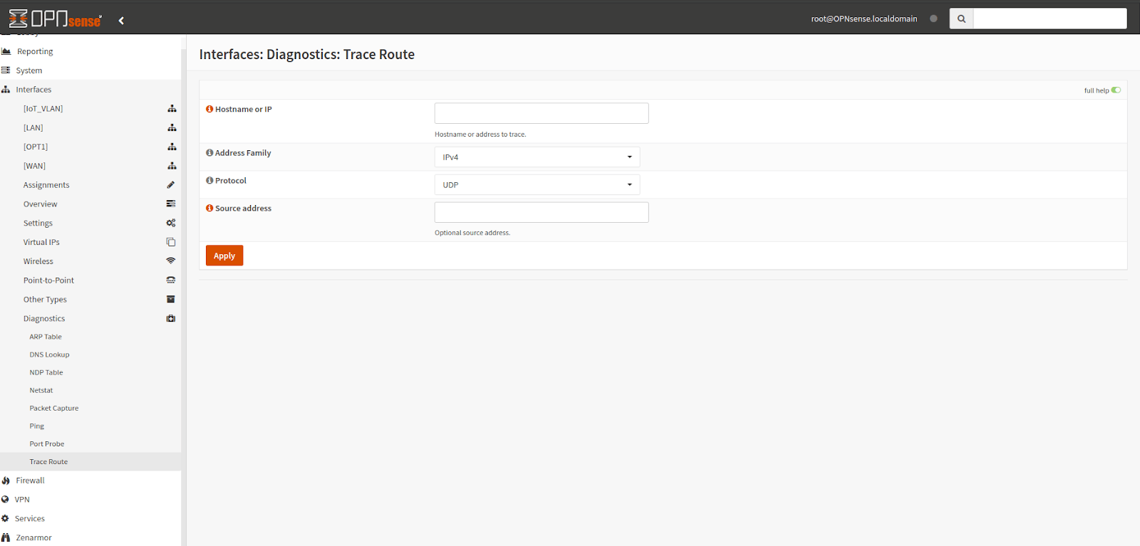 OPNsense Diagnostics via Traceroute