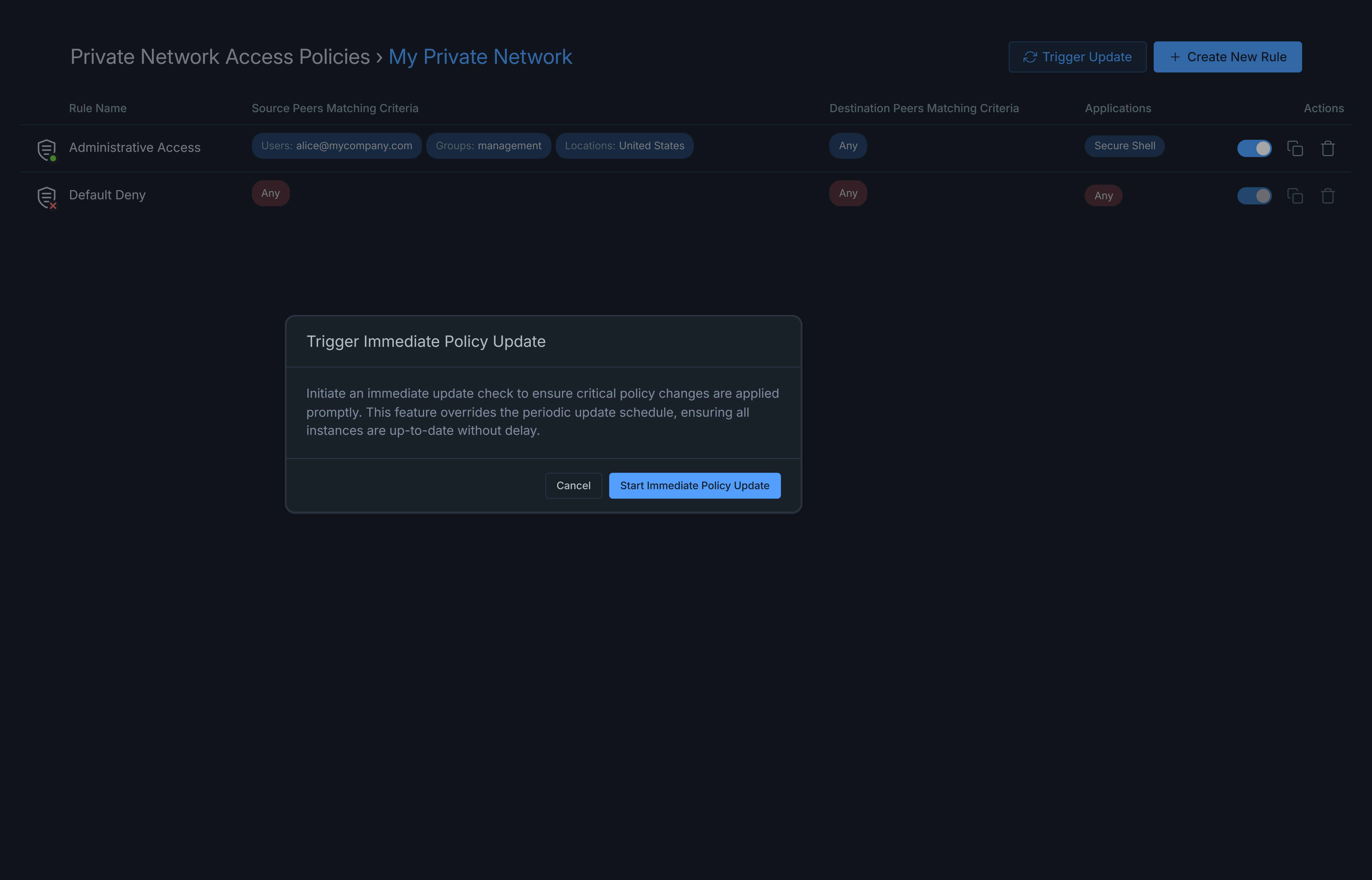 Trigger Access Rule Update