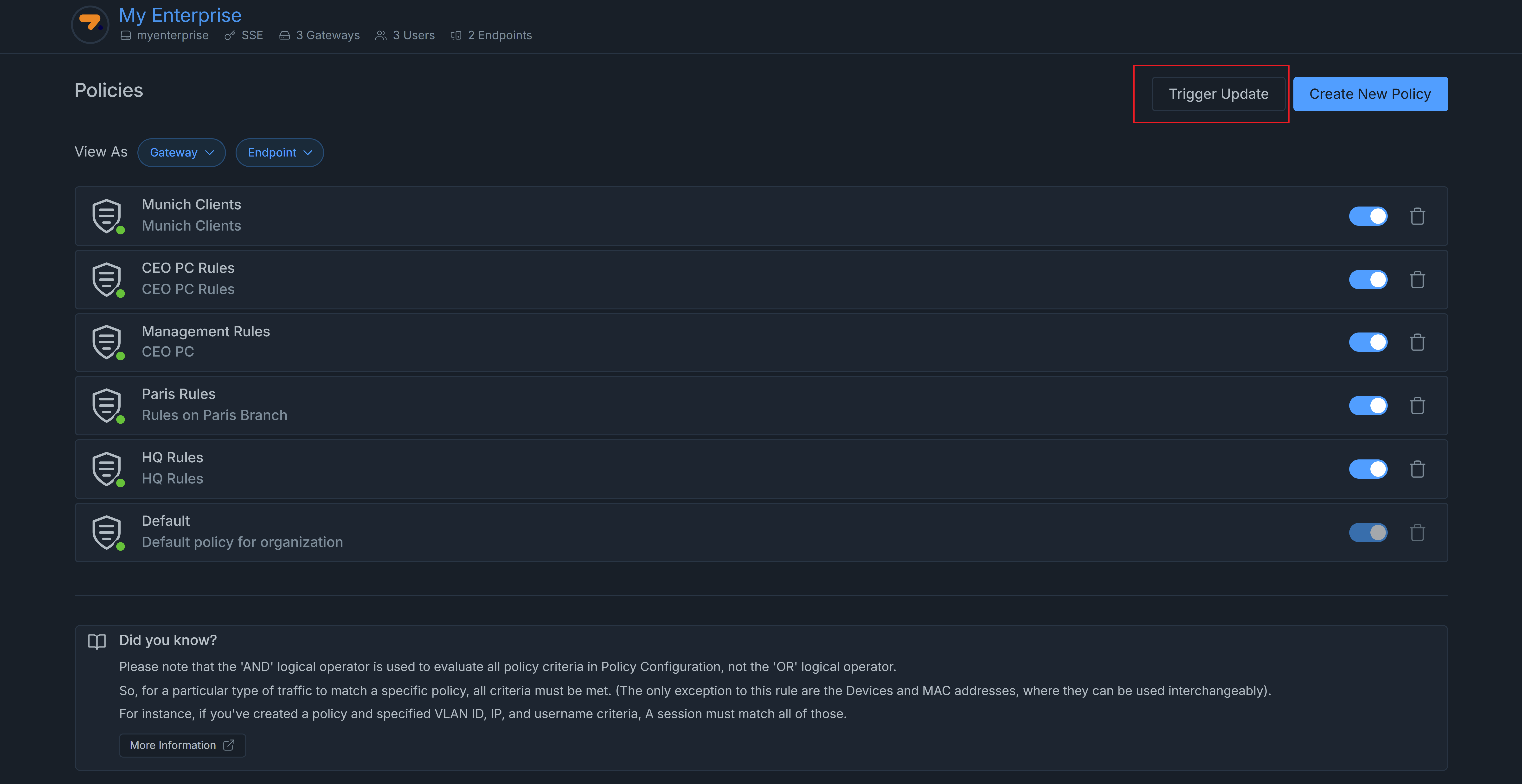 Trigger Update on Policy List View