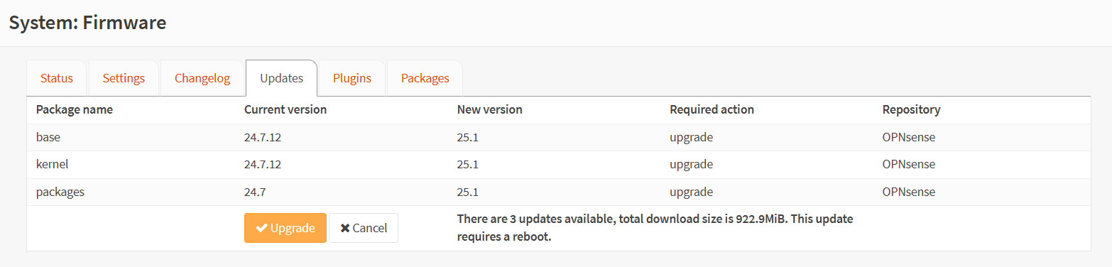 Upgrading OPNsense 25.1