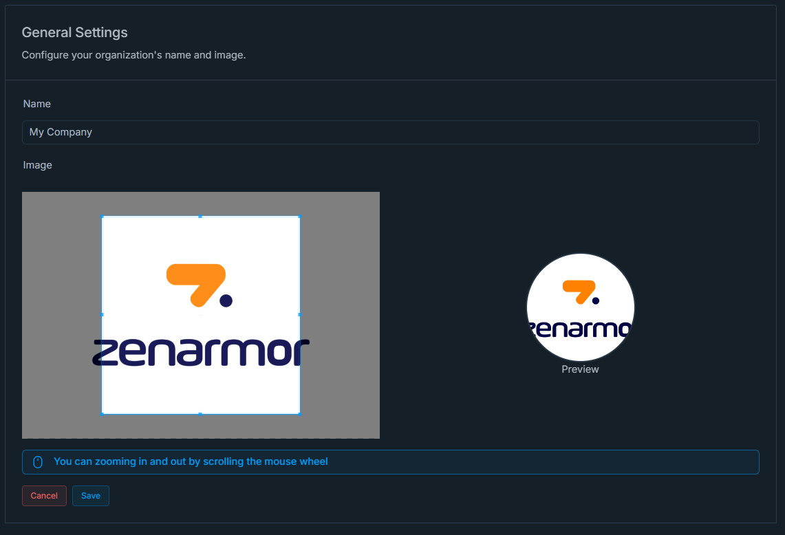 Uploading new organization logo