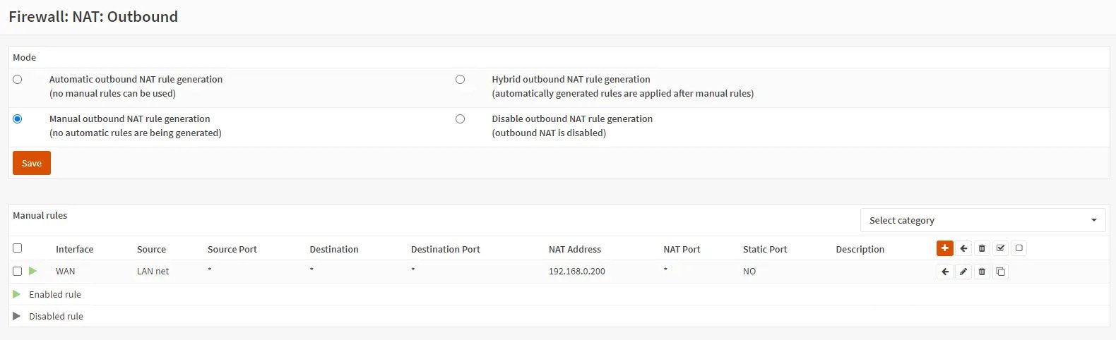 Viewing Outbound NAT rule on master node